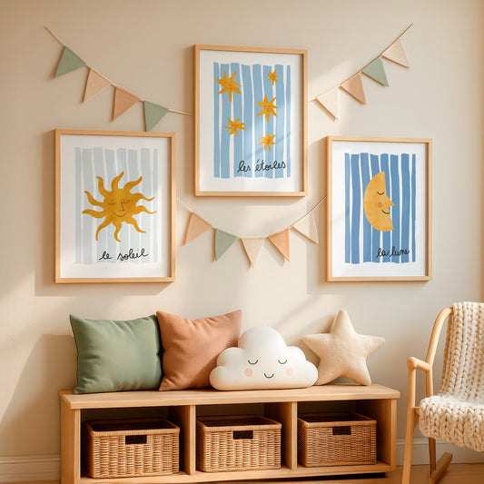 The Celestial Collection — Moon & Stars Nursery Gallery Wall Set by Little Lemons Art — view 2