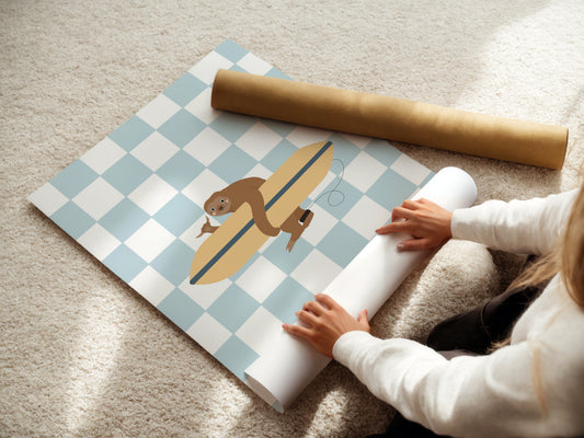 Playful Surf Sloth Nursery Wall Art by Little Lemons Art — view 2