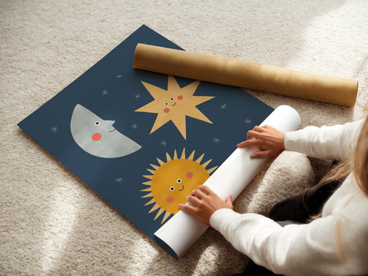 Whimsical Sun, Moon, and Star Nursery Wall Art by Little Lemons Art — view 2