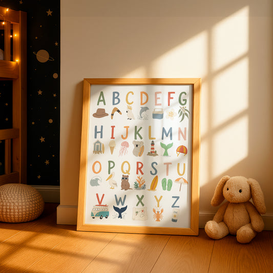 Australian Ocean Alphabet Poster, Educational Nursery Wall Art