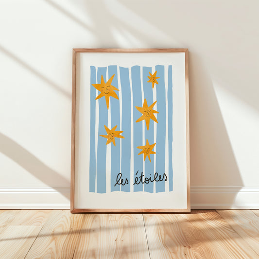 Les Étoiles Whimsical Poster, Retro Stars Nursery Wall Art by Little Lemons Art