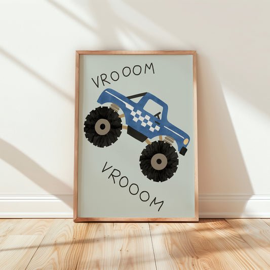 Vroom Vroom Truck Print | Blue Monster Kids Wall Art