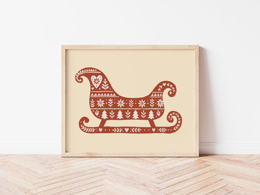Scandi Sleigh Print | Nordic Folk Christmas Wall Art