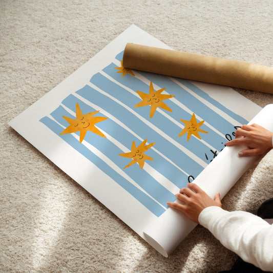 Les Étoiles Whimsical Poster, Retro Stars Nursery Wall Art by Little Lemons Art — view 2