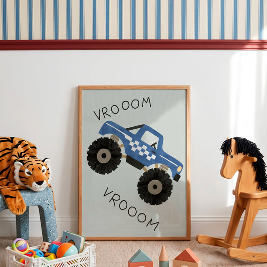 Vroom Vroom Truck Print | Blue Monster Kids Wall Art