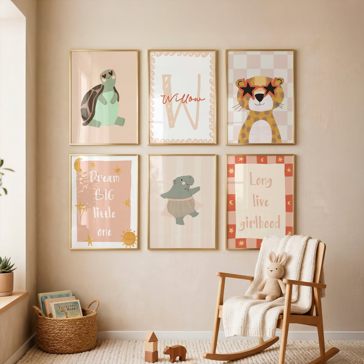 Framed Long Live Girlhood Gallery Wall print styled in a nursery