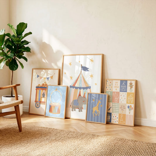 Pastel Circus Nursery Gallery Wall Art | Set of 10 Digital Prints