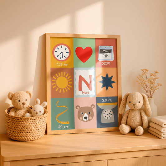 Personalised Birth Keepsake Print with Name and Birth Details, Nursery Poster by Little Lemons Art — view 2