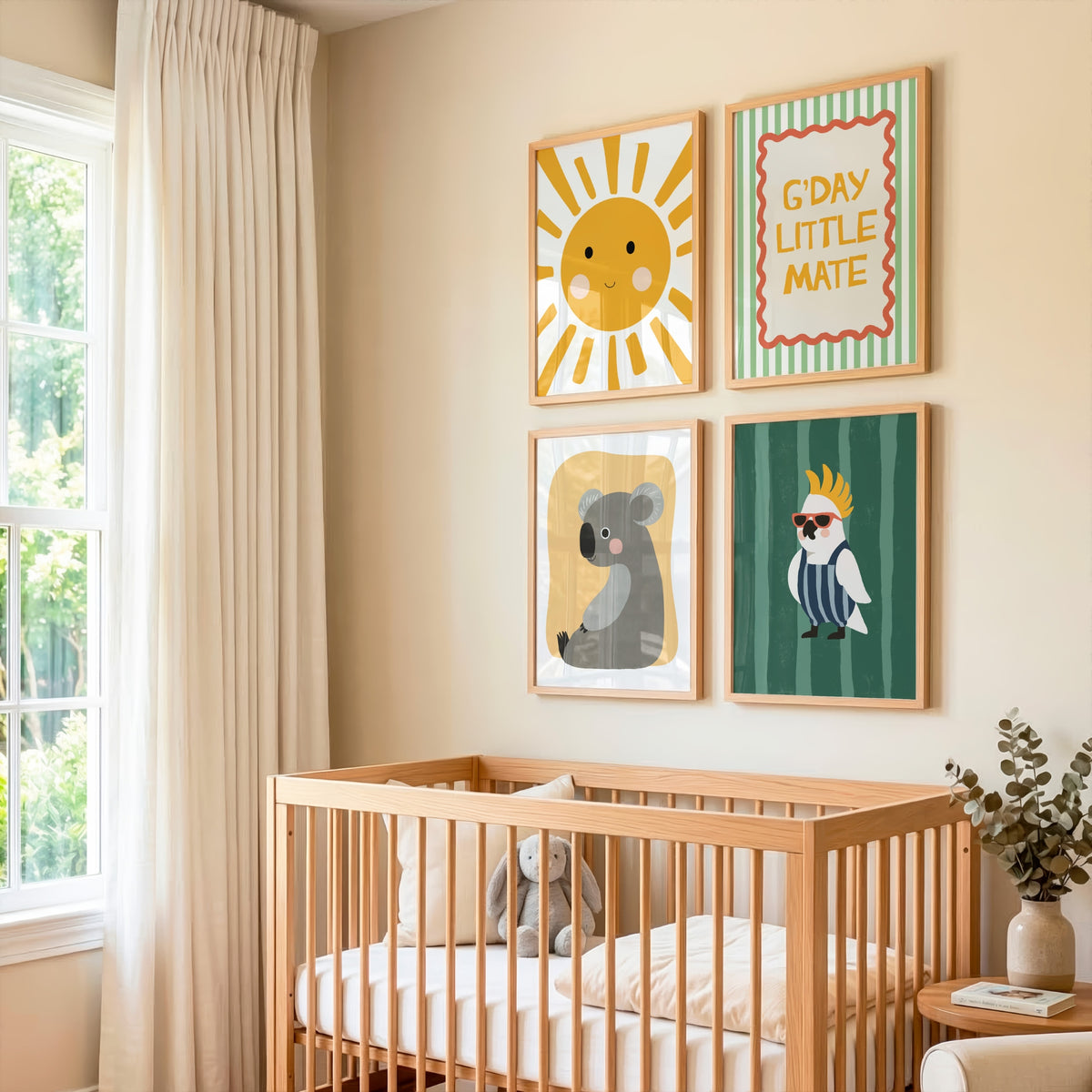 Framed Australian Nursery Gallery Wall print styled in a nursery
