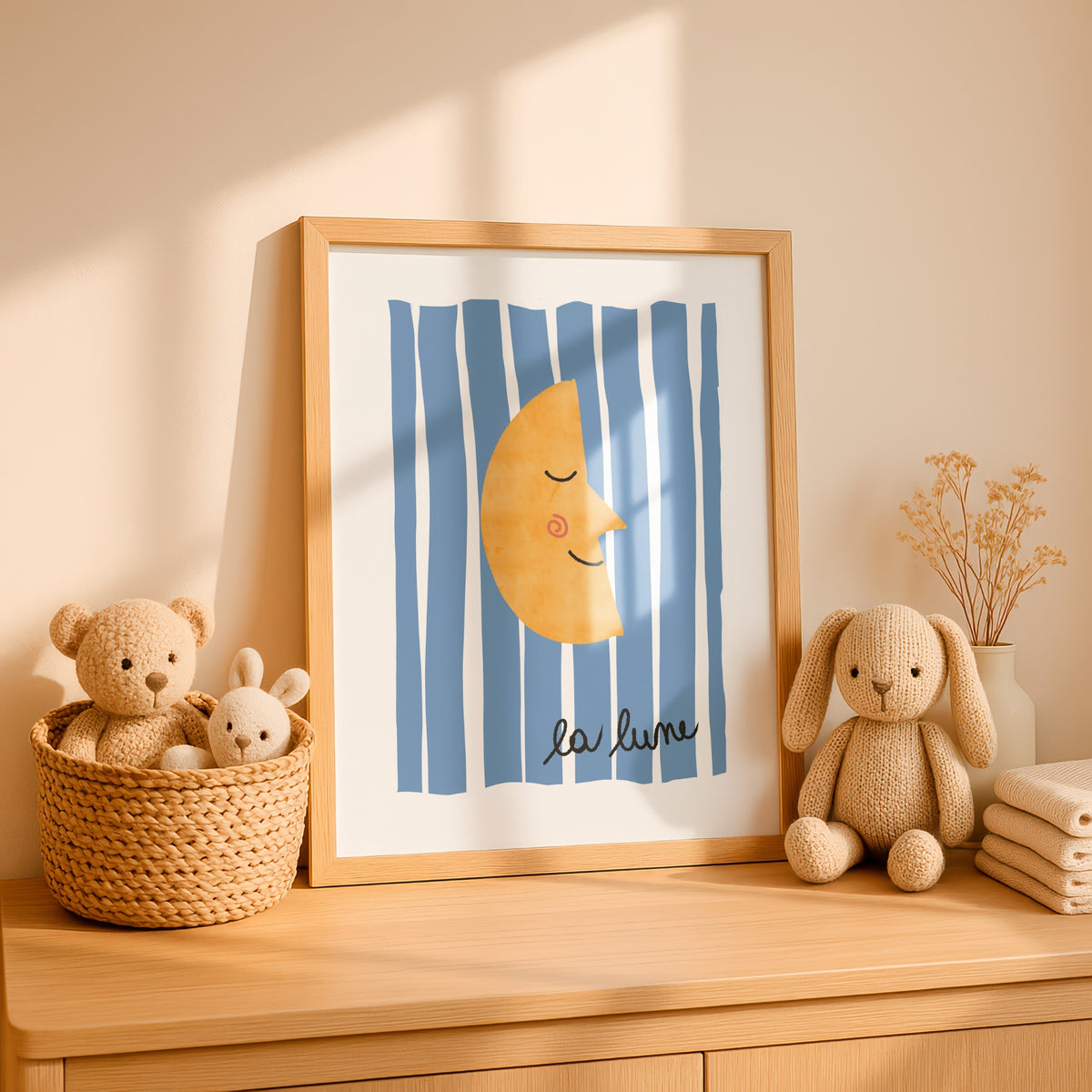 La Lune Whimsical Poster, Retro Moon Nursery Wall Art by Little Lemons Art — view 4