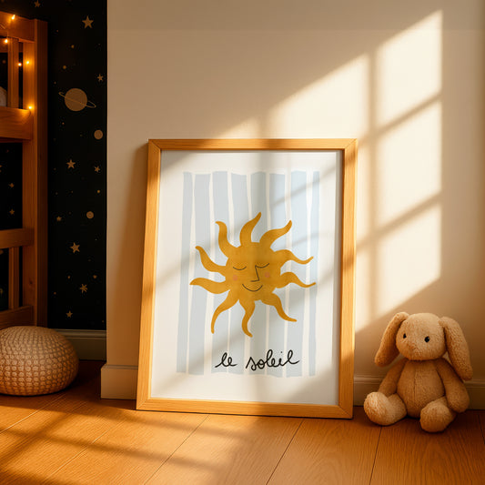 Le Soleil Whimsical Poster, Retro Sun Nursery Wall Art by Little Lemons Art — view 2