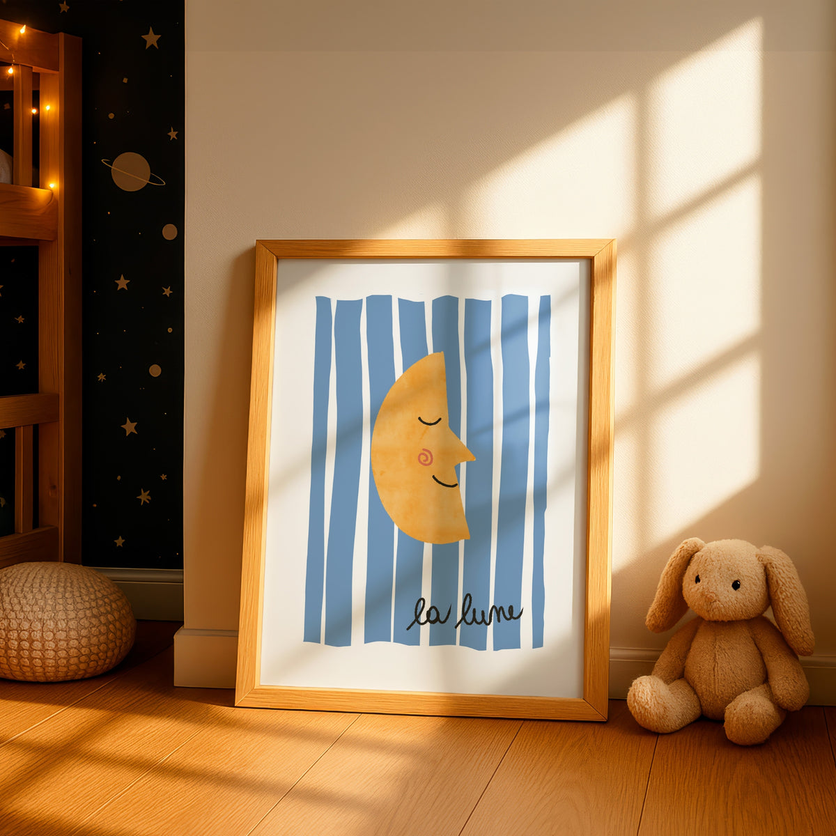 La Lune Whimsical Poster, Retro Moon Nursery Wall Art by Little Lemons Art — view 5