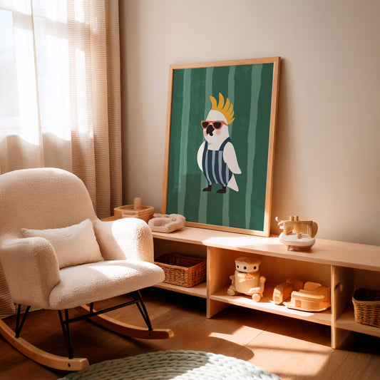 Sunglasses Cockatoo Playful Nursery Wall Art by Little Lemons Art — view 2
