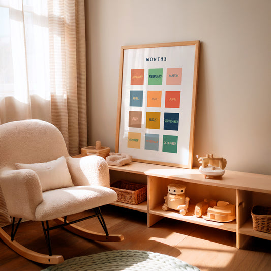 Months Educational Poster, Montessori Nursery Wall Art