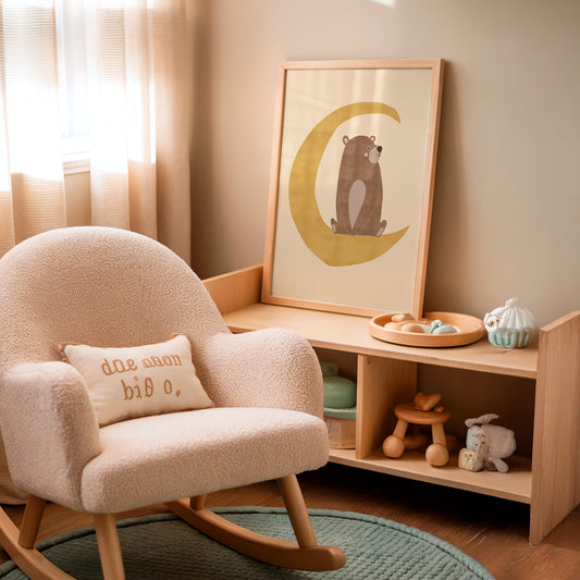 Bear on the Moon Whimsical Nursery Wall Art
