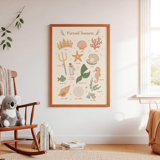 Mermaid Treasures — Illustrated Ocean Chart Nursery Print
