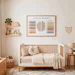 A styled children's bedroom featuring a white wooden daybed with beige bedding, a small wooden side table with a lamp, a dresser with toys, and a framed wall sign that reads 'Long live boyhood' in a cozy, warm room setting.