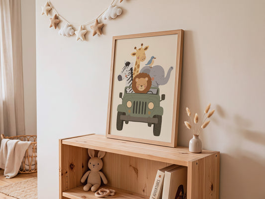 Safari Animals Jeep Print — Nursery Wall Art