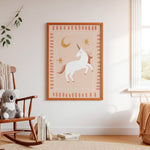 Framed Whimsical Unicorn print styled in a nursery