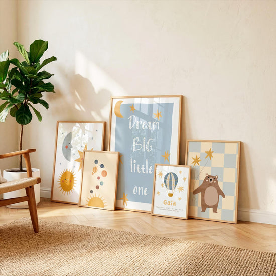 Bear with Stars Balloons Whimsical Nursery Print, Playroom Decor, Playful Animal Poster (Digital Download)