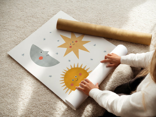 Whimsical Sun, Moon, and Star Nursery Wall Art