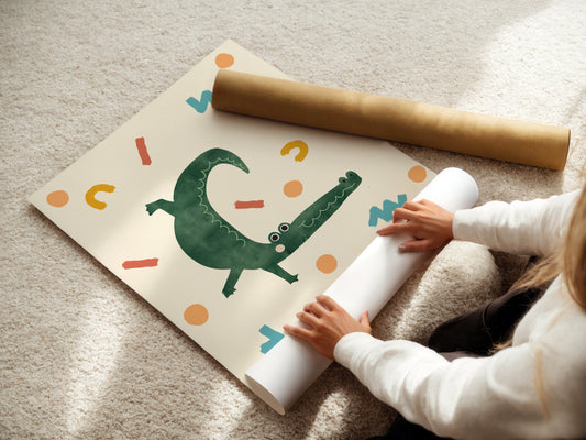 Playful Confetti Crocodile Nursery Wall Art
