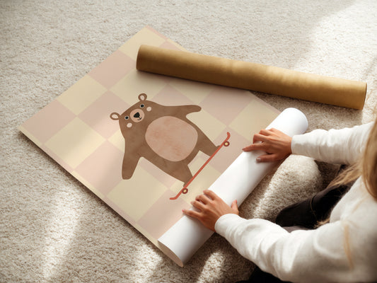 Whimsical Bear on Skateboard Nursery Wall Art