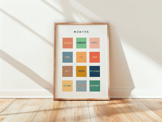 Months Educational Poster, Montessori Nursery Wall Art