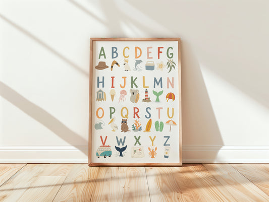 Australian Ocean Alphabet Poster, Educational Nursery Wall Art
