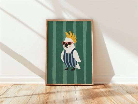 Sunglasses Cockatoo Playful Nursery Wall Art by Little Lemons Art
