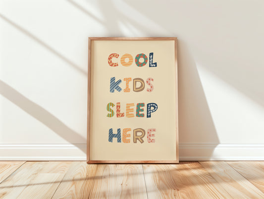 Cool Kids Sleep Here Playful Quote Nursery Wall Art
