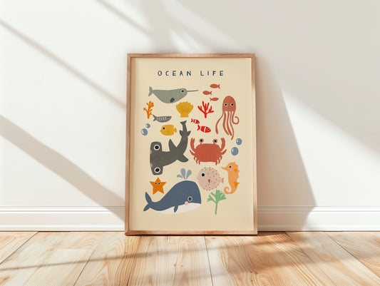 Ocean Life Poster, Sea Creatures Nursery Wall Art by Little Lemons Art