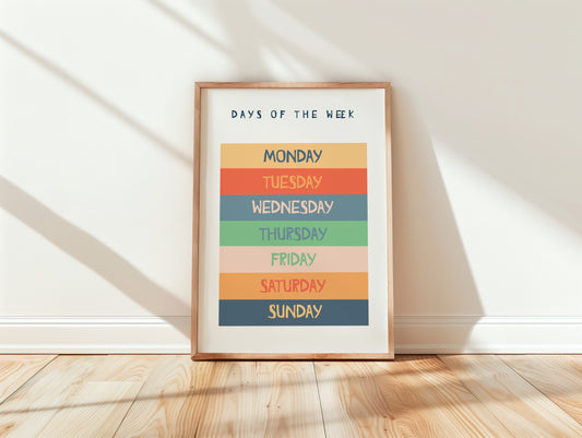 Days of the Week Educational Poster, Montessori Nursery Wall Art