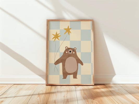 Bear with Stars Whimsical Nursery Wall Art