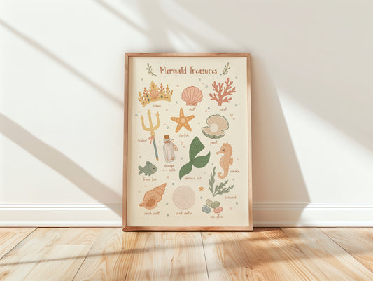 Mermaid Treasures — Illustrated Ocean Chart Nursery Print