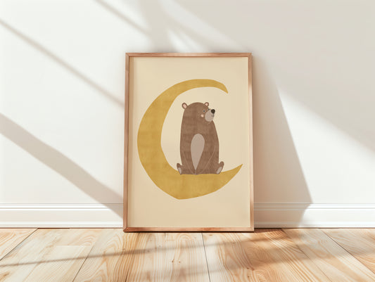 Bear on the Moon Whimsical Nursery Wall Art