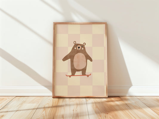 Whimsical Bear on Skateboard Nursery Wall Art