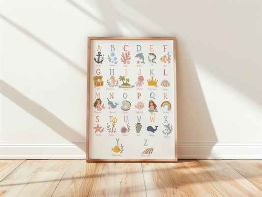 Mermaid Alphabet Poster | Boho Ocean ABC Nursery Print