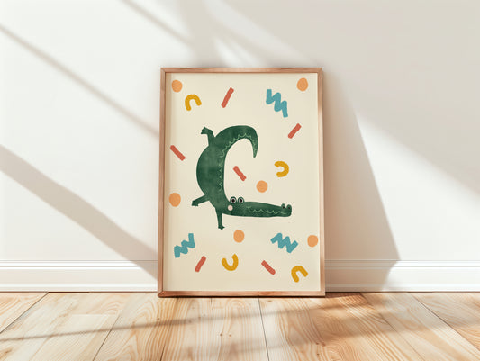 Playful Confetti Crocodile Nursery Wall Art