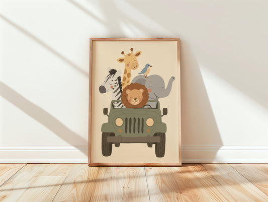 Safari Animals Jeep Print — Nursery Wall Art